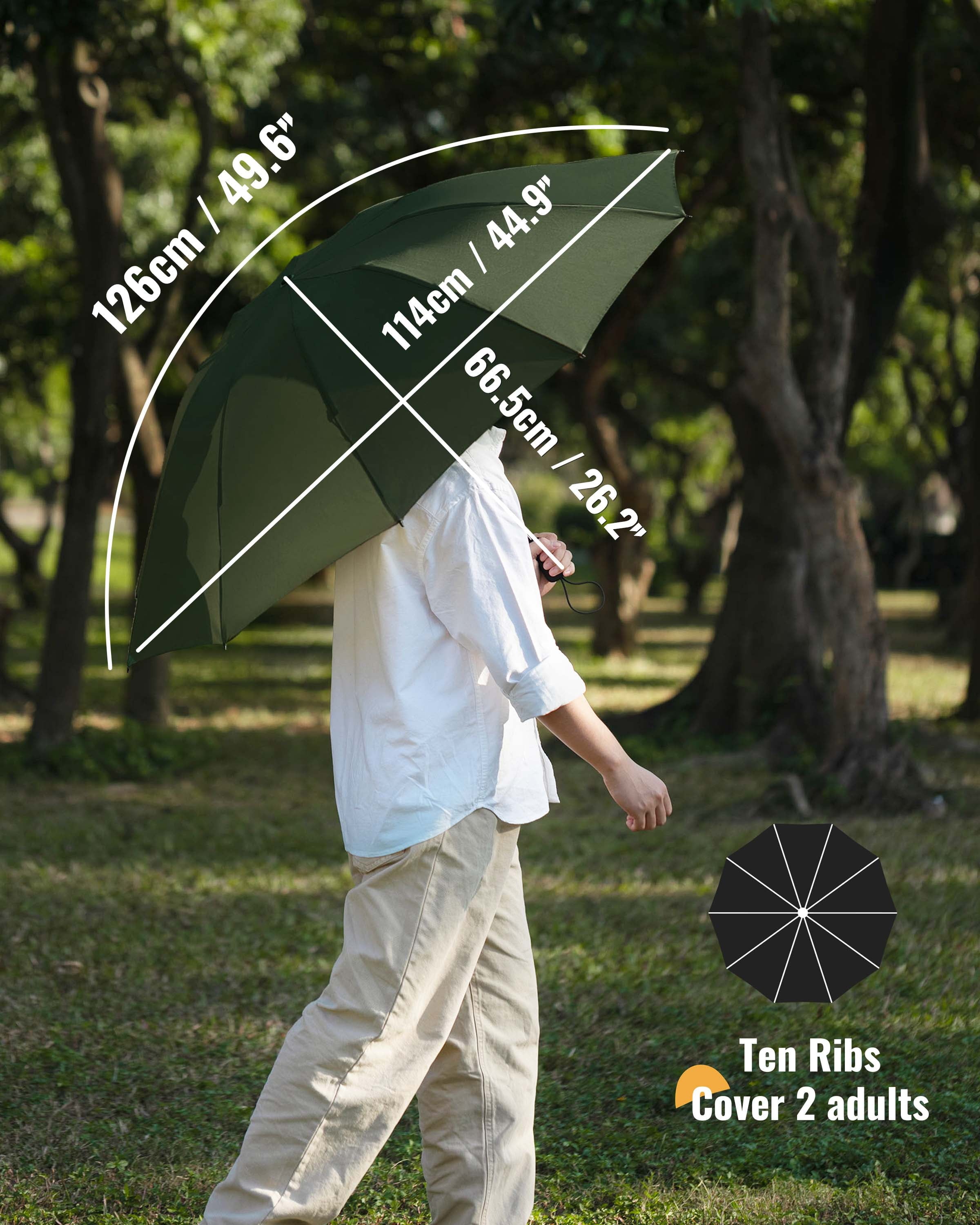 Inverted Umbrella,Large Automatic Reverse Windproof Compact Umbrella,114Cm Span-10 Ribs,Green