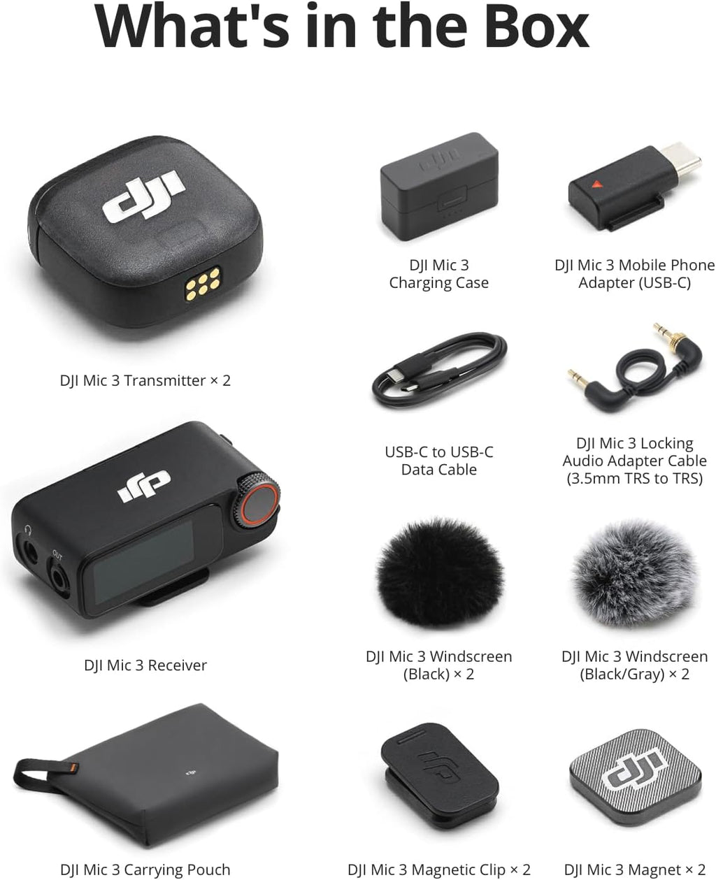 Mic 3 (2 TX + 1 RX + Charging Case), Wireless Microphone for Iphone/Camera/Android, Ultralight, Adaptive Gain Control for Balanced Volume, Dual Band Anti-Interference, 28Hrs Use, Vlog