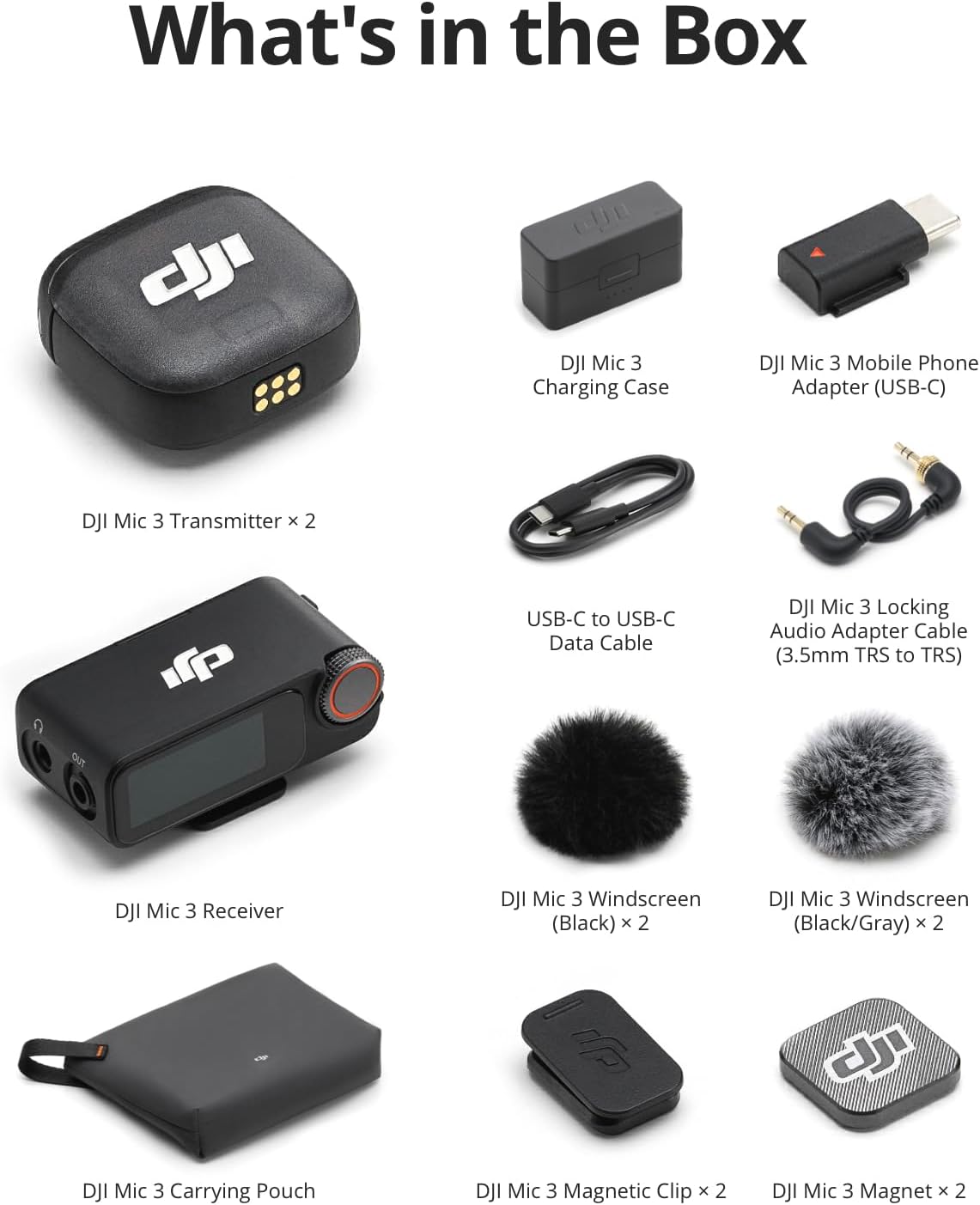 Mic 3 (2 TX + 1 RX + Charging Case), Wireless Microphone for Iphone/Camera/Android, Ultralight, Adaptive Gain Control for Balanced Volume, Dual Band Anti-Interference, 28Hrs Use, Vlog