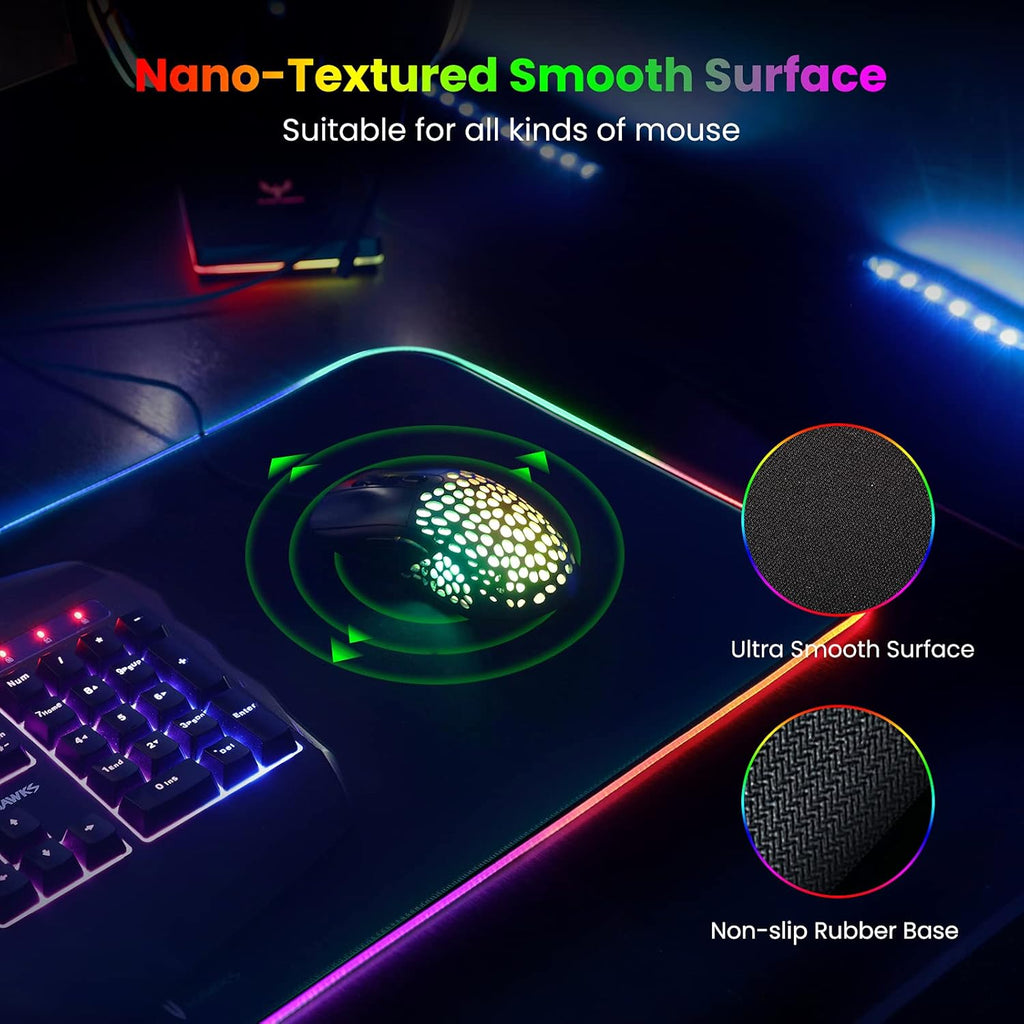 Extra Large RGB Gaming Mouse Pad-14 Light Modes, Extended Soft LED Mouse Pad, Anti-Slip Rubber Base, Computer Keyboard Mousepad Mat (31.5 X 12 Inch)