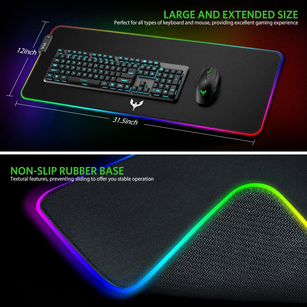 Extra Large RGB Gaming Mouse Pad-14 Light Modes, Extended Soft LED Mouse Pad, Anti-Slip Rubber Base, Computer Keyboard Mousepad Mat (31.5 X 12 Inch)