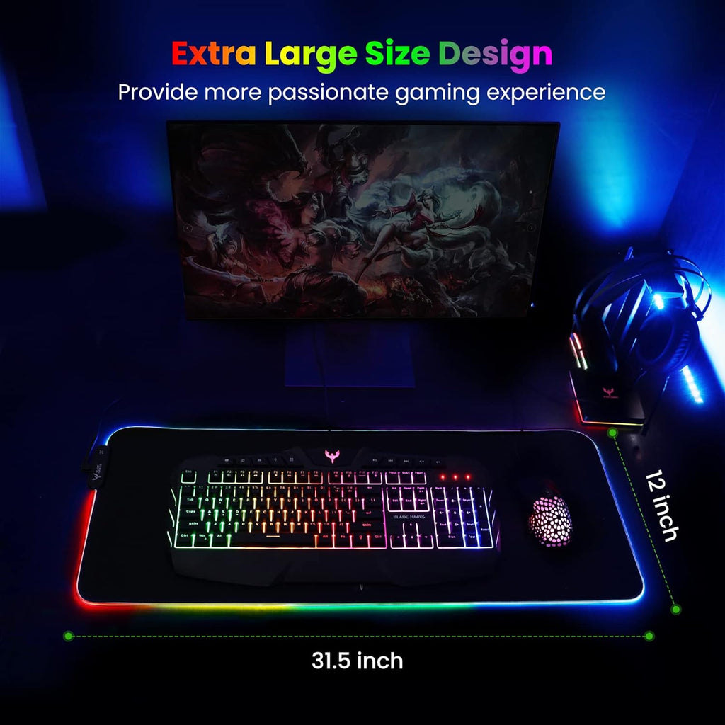 Extra Large RGB Gaming Mouse Pad-14 Light Modes, Extended Soft LED Mouse Pad, Anti-Slip Rubber Base, Computer Keyboard Mousepad Mat (31.5 X 12 Inch)