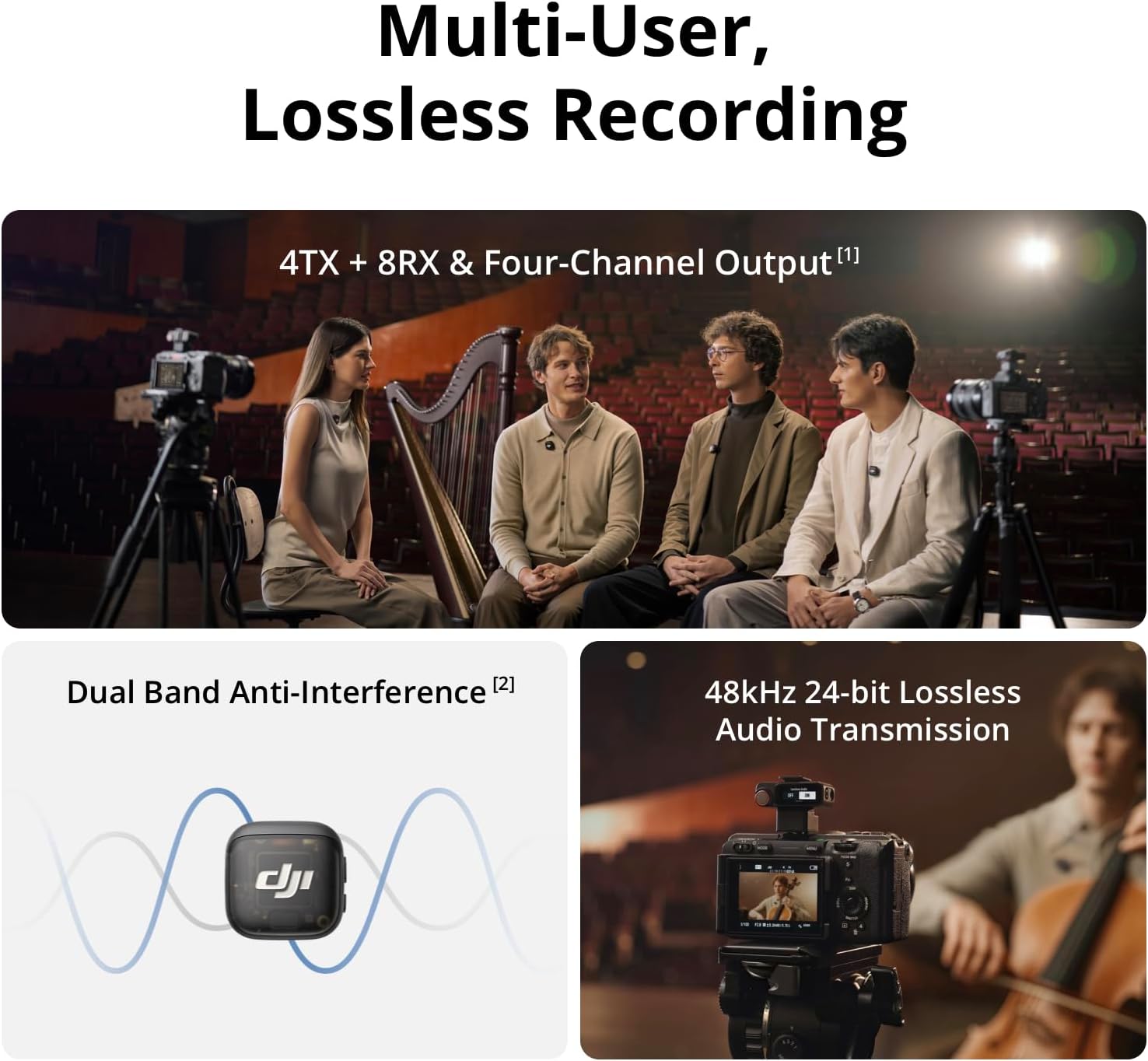 Mic 3 (2 TX + 1 RX + Charging Case), Wireless Microphone for Iphone/Camera/Android, Ultralight, Adaptive Gain Control for Balanced Volume, Dual Band Anti-Interference, 28Hrs Use, Vlog