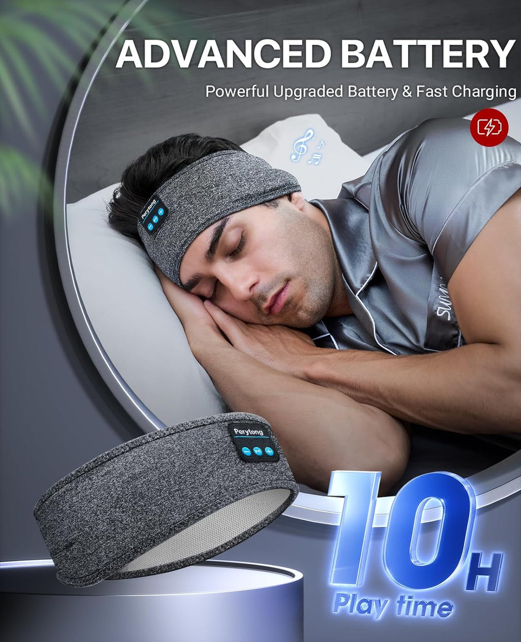 Sleep Headphones Wireless, Bluetooth Sports Headband Headphones with Ultra-Thin HD Stereo Speakers Perfect for Sleeping,Workout,Jogging,Yoga,Insomnia, Air Travel, Meditation (Grey)