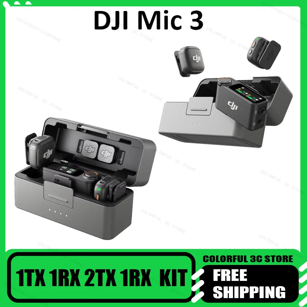 Original  Mic 3 Wireless Lavalier Mic 1TX 1RX 2TX 1RX Kit with Charging Case Adaptive Gain Control&Dual Band for Vlog