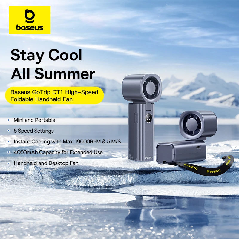Baseus Portable Handheld Fan High-Speed Foldable Mini Fan 5 Speed Adjustable with 4000mAh Rechargeable Fan for Home&Outdoor&Car