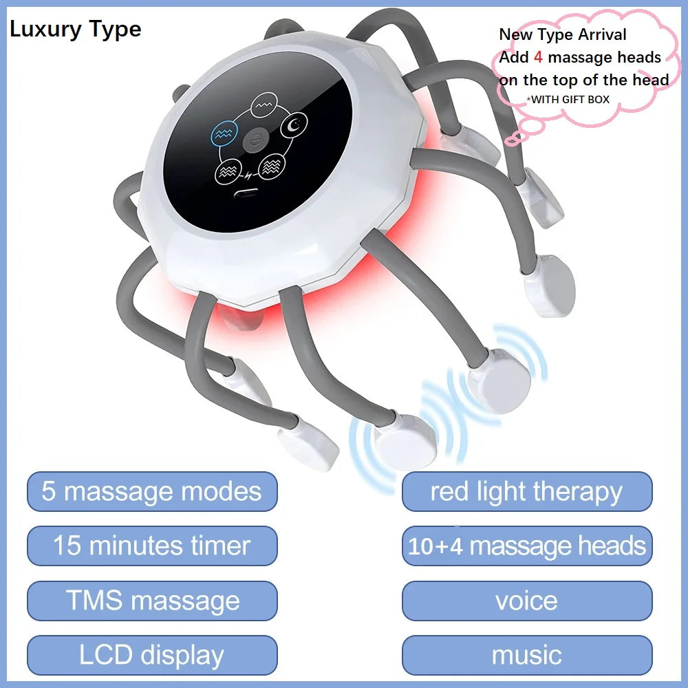 Electric Scalp Massager with Red Light Therapy - Soft Silicone Head Massager for Stress Relief and Relaxation