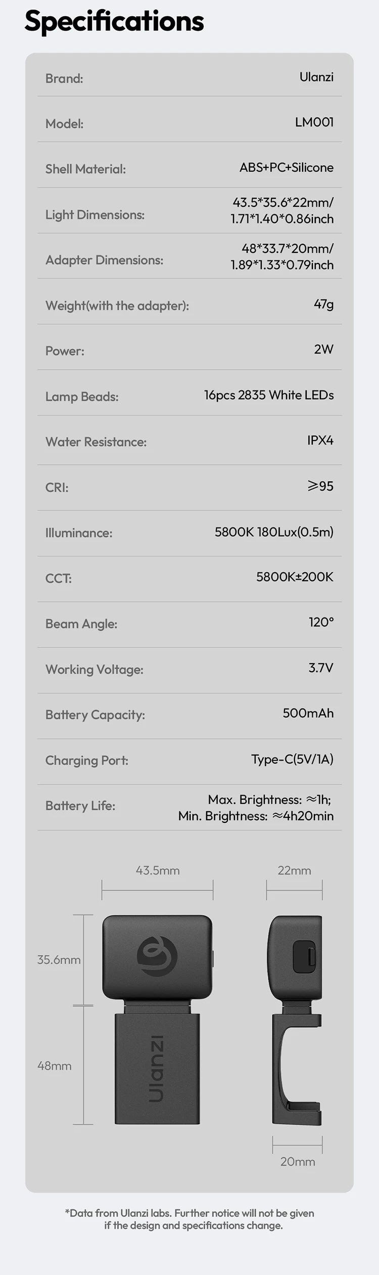 Ulanzi LM001 Pocket 3 Magnetic Mini Led Light Waterproof Video Light for DJI Osmo Pocket 3 for Vlogging Live 500mah Rechargeable