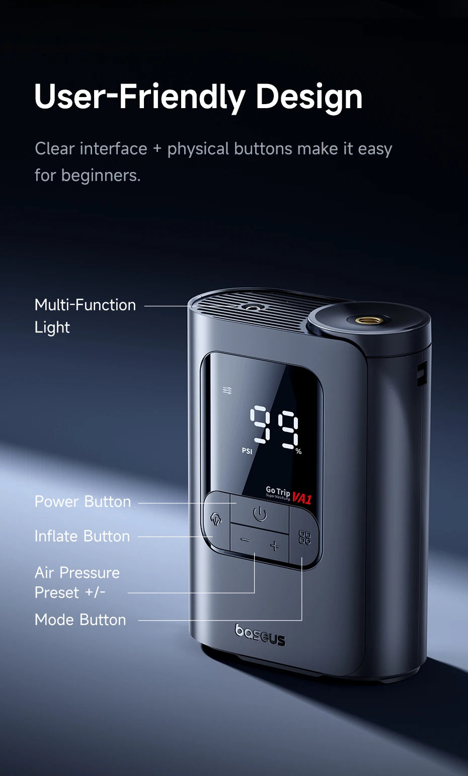 New Baseus GoTrip VA1 Pro/Max Car Air Pump 7500mAh Air Compressor Portable Tire Inflator for Motorcycle Bicycle Ball Car Pump