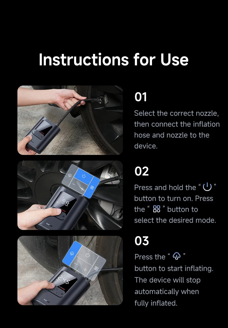 New Baseus GoTrip VA1 Pro/Max Car Air Pump 7500mAh Air Compressor Portable Tire Inflator for Motorcycle Bicycle Ball Car Pump