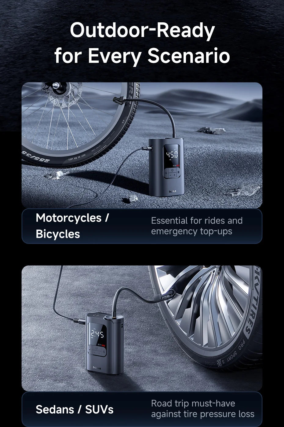 New Baseus GoTrip VA1 Pro/Max Car Air Pump 7500mAh Air Compressor Portable Tire Inflator for Motorcycle Bicycle Ball Car Pump