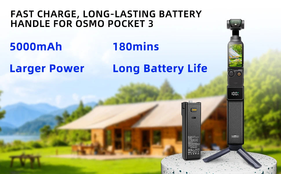 Battery Handle for DJI osmo Pocket 3,Extended Accessories Battery Handle 5000mAh Mobile Power with MINI Tripod