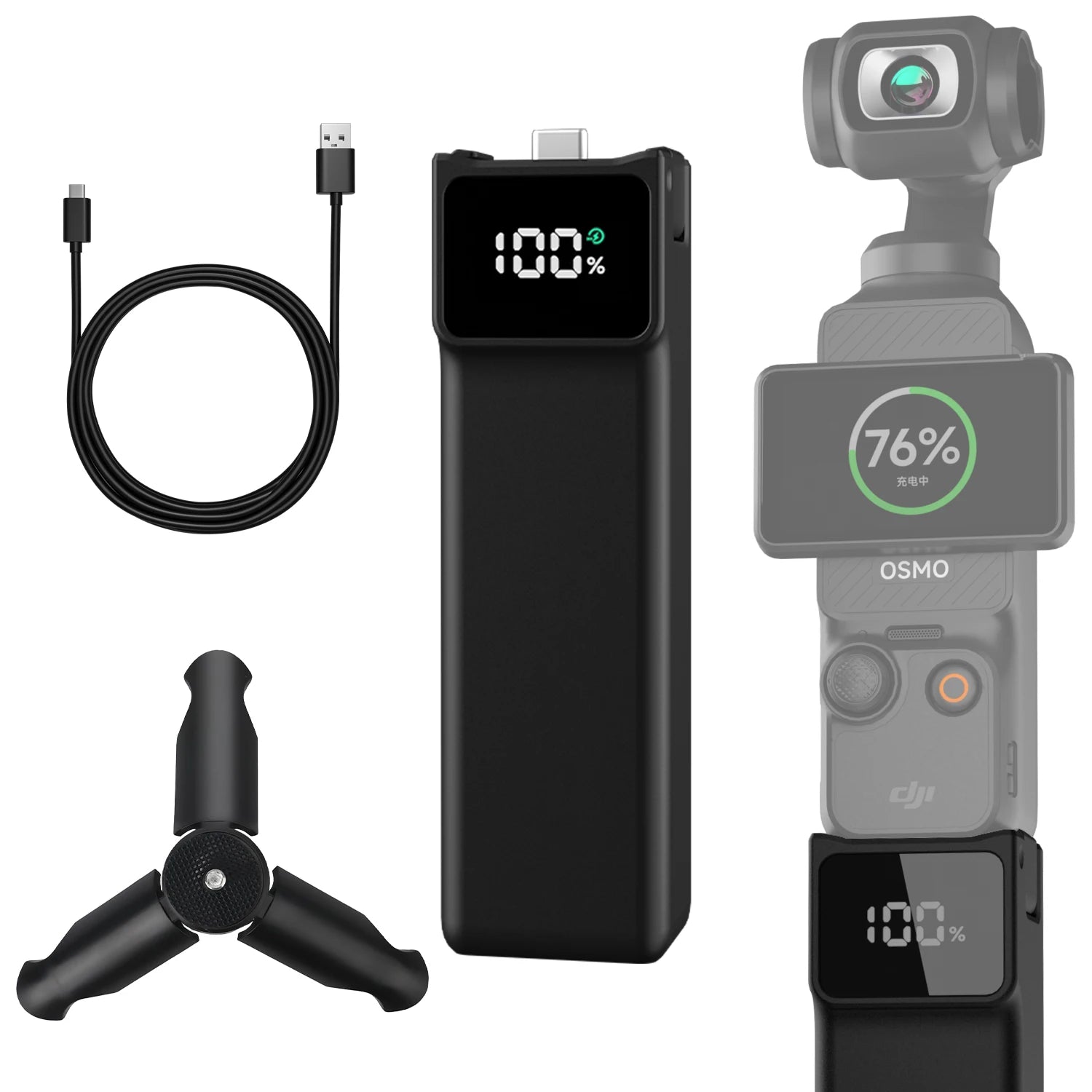 Battery Handle for DJI osmo Pocket 3,Extended Accessories Battery Handle 5000mAh Mobile Power with MINI Tripod