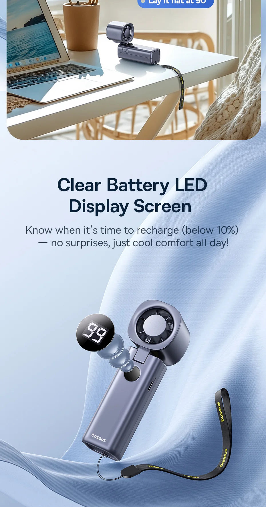Baseus Portable Handheld Fan High-Speed Foldable Mini Fan 5 Speed Adjustable with 4000mAh Rechargeable Fan for Home&Outdoor&Car