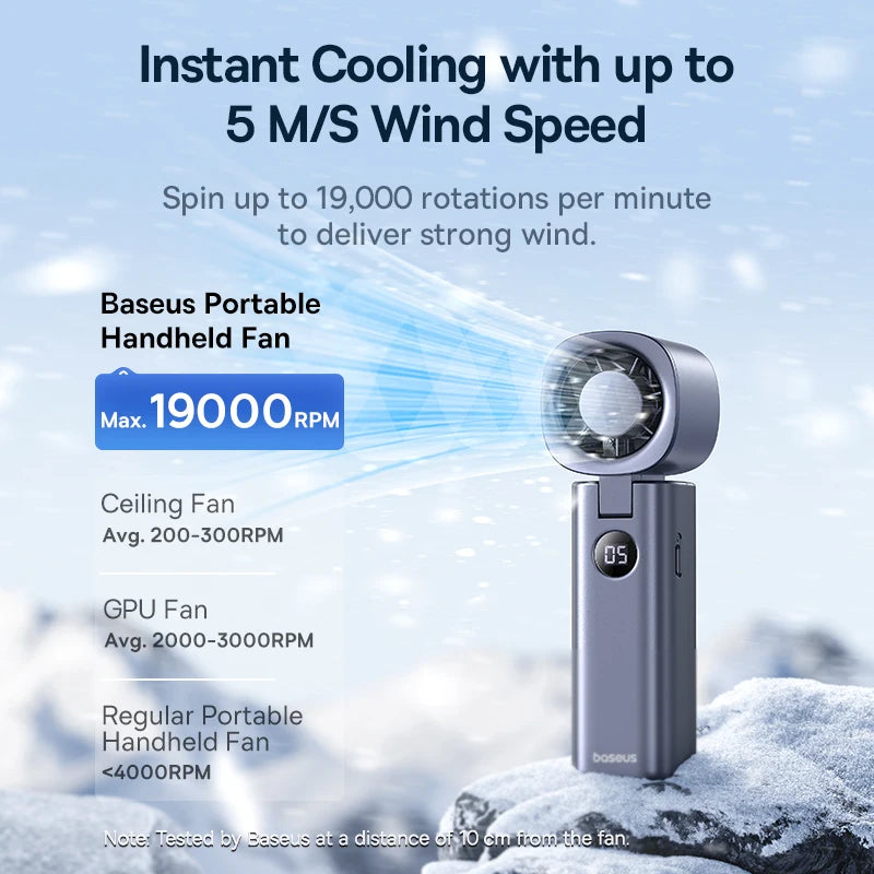 Baseus Portable Handheld Fan High-Speed Foldable Mini Fan 5 Speed Adjustable with 4000mAh Rechargeable Fan for Home&Outdoor&Car