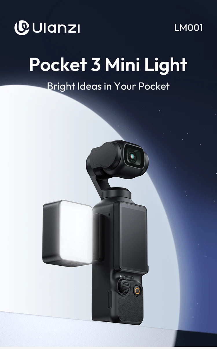 Ulanzi LM001 Pocket 3 Magnetic Mini Led Light Waterproof Video Light for DJI Osmo Pocket 3 for Vlogging Live 500mah Rechargeable