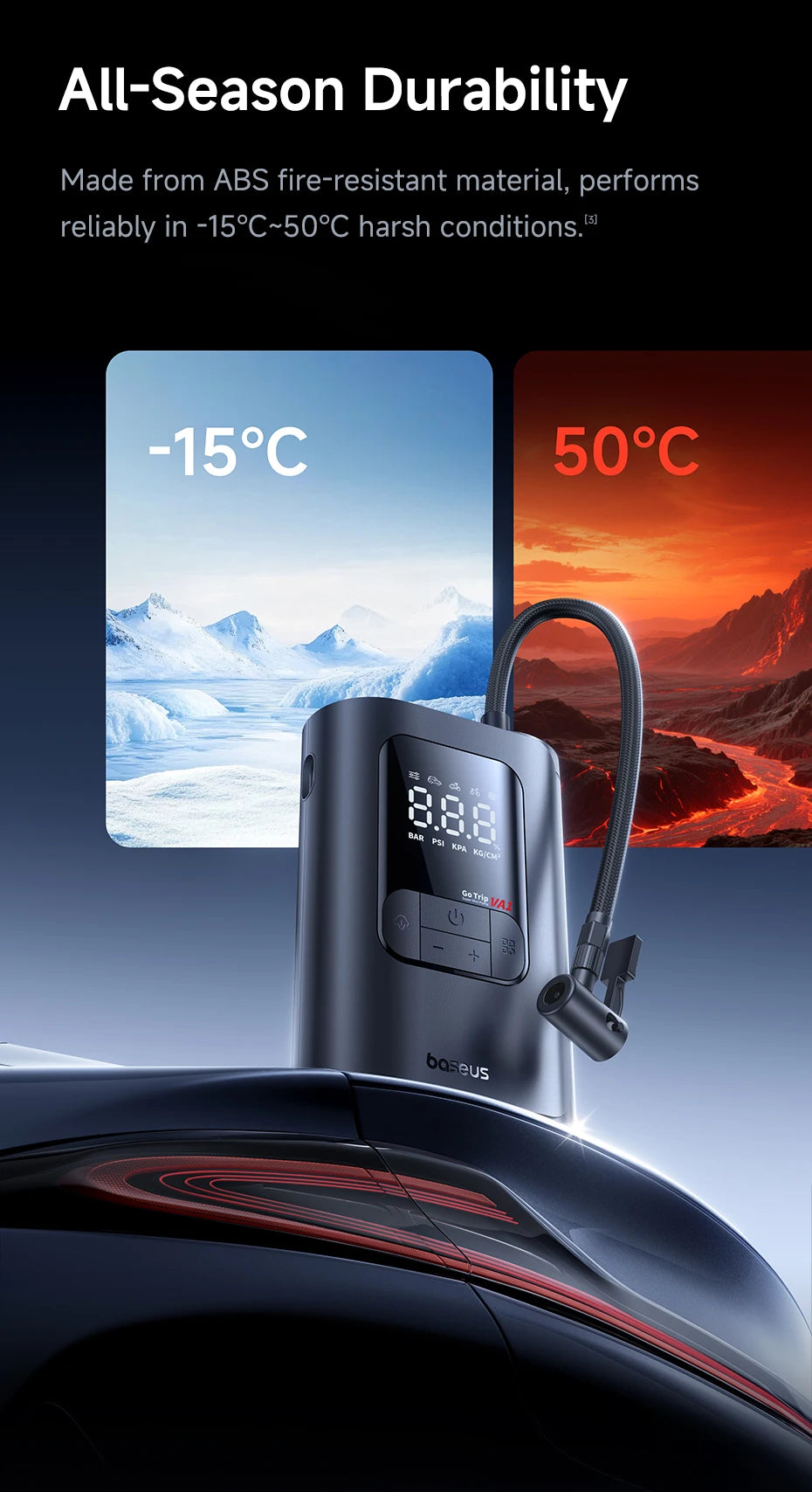 New Baseus GoTrip VA1 Pro/Max Car Air Pump 7500mAh Air Compressor Portable Tire Inflator for Motorcycle Bicycle Ball Car Pump