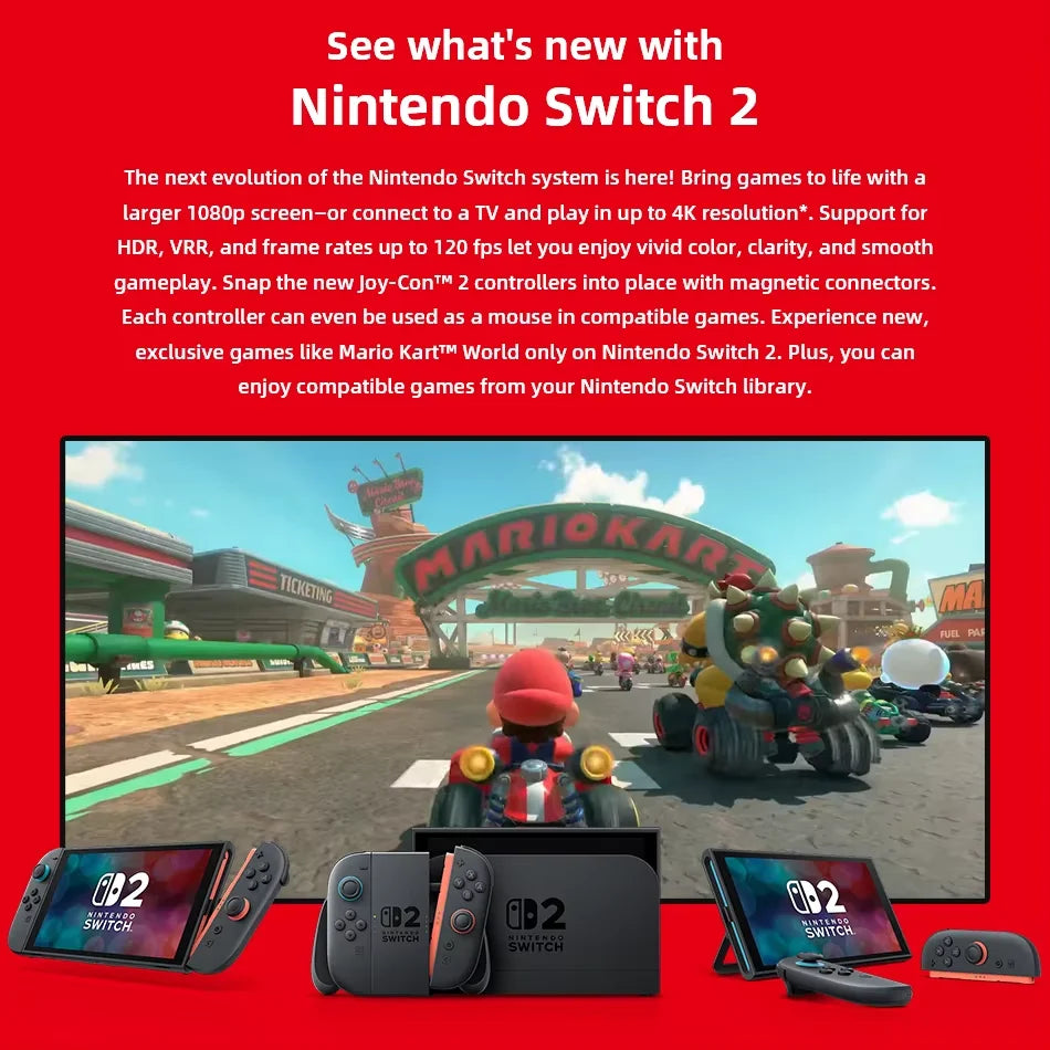 Nintendo Switch 2 Original NS2 3 Play Modes Wifi6 Bluetooth Portable Gaming Console 5220mAh 256GB Storage 7.9" LCD Touch Screen