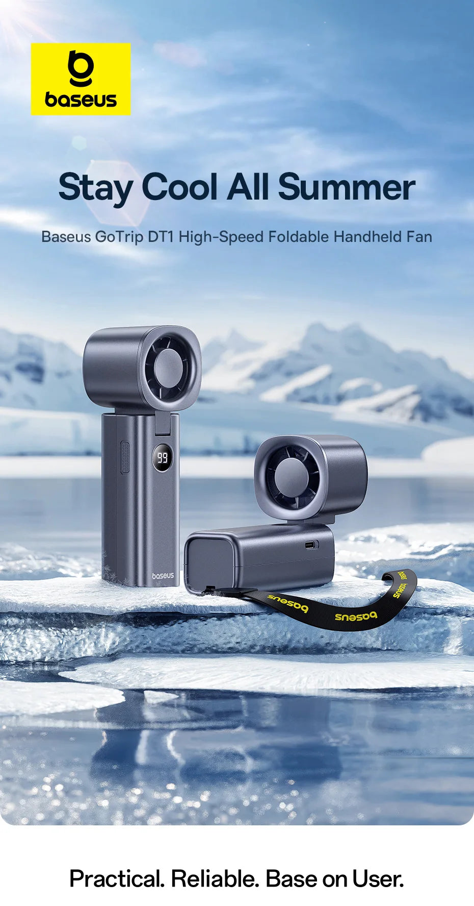 Baseus Portable Handheld Fan High-Speed Foldable Mini Fan 5 Speed Adjustable with 4000mAh Rechargeable Fan for Home&Outdoor&Car