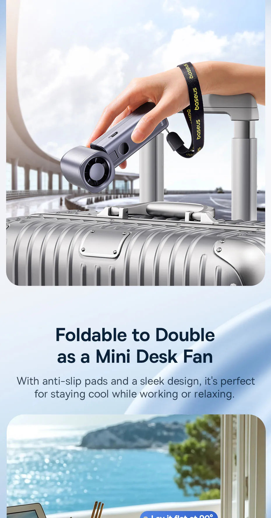 Baseus Portable Handheld Fan High-Speed Foldable Mini Fan 5 Speed Adjustable with 4000mAh Rechargeable Fan for Home&Outdoor&Car