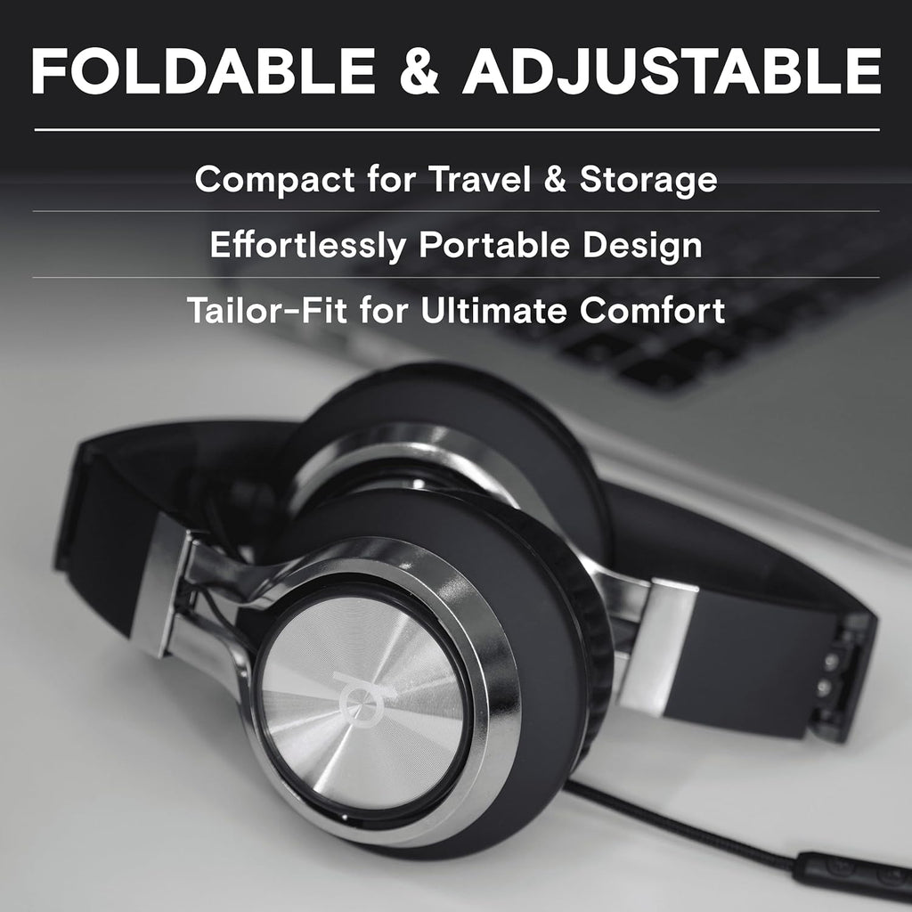 CL750 Wired Headphones with Mic & Volume Control — Noise Isolating On-Ear Headphones for Computer and Laptop Wired, Plug in Corded Headphone over Ear with Wire (Foldable, Aux Jack 3.5Mm)