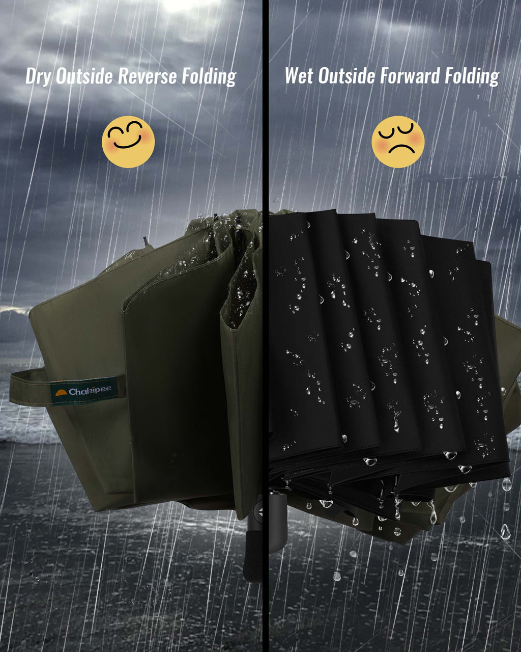 Inverted Umbrella,Large Automatic Reverse Windproof Compact Umbrella,114Cm Span-10 Ribs,Green