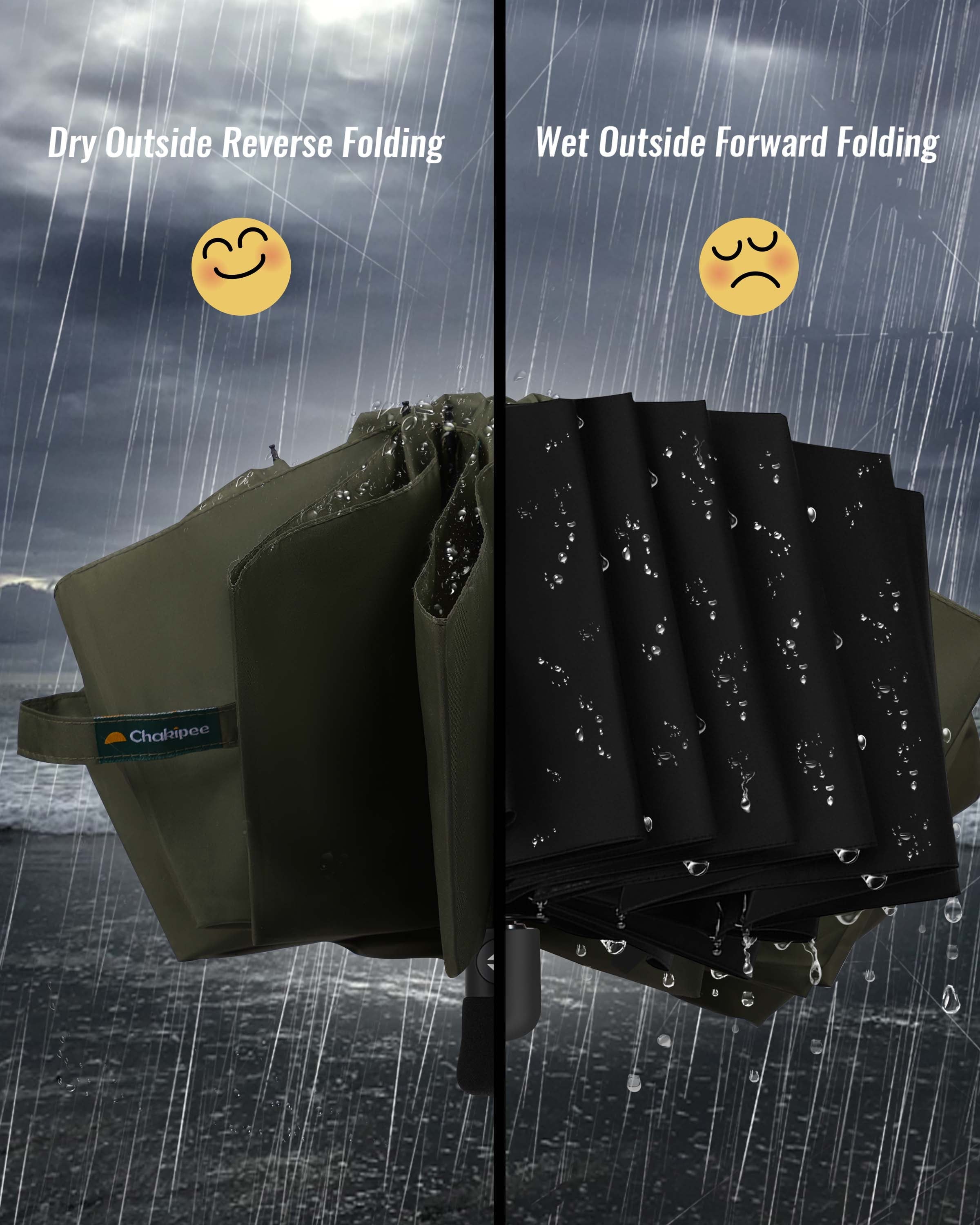 Inverted Umbrella,Large Automatic Reverse Windproof Compact Umbrella,114Cm Span-10 Ribs,Green